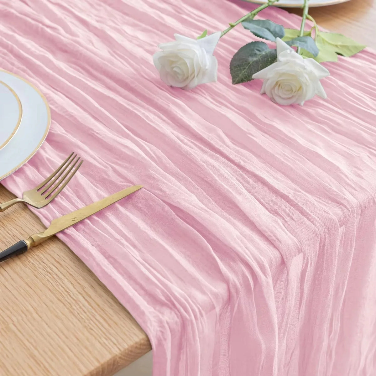 1PCS/6PCS 90*300CM Light Pink Cheesecloth Table Runner Boho Gauze Fabric Rustic Sheer Table Runners For Wedding Bridal Shower