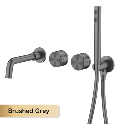Luxury Black Brass Wall Mounted Bathroom Faucet with Embedded Design, Dual Handle Hot and Cold Water Simple Bathtub Faucet