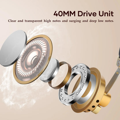 Hellodigi G40 Retro Headphone 40mm Drive Unit Open-ear Stereo Headset with MMCX Detachable Cable Stainless Adjustable Headband