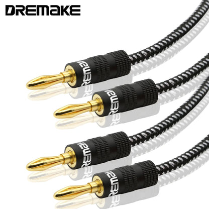 Speaker Cable Wire with Dual Gold Plated Banana Plugs 14AWG Tinned Copper Speaker Wire Premium Heavy Duty Braided Speaker Cable