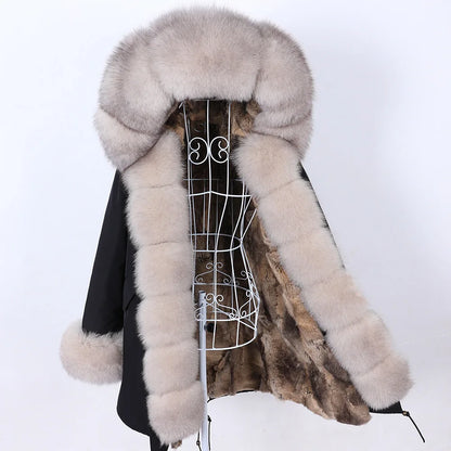 2026 Maomaokong Women's Winter Coats Rabbit Lining Jacket Natural Real Raccoon Fur Collar Parka Fox Fur Long Female Clothing
