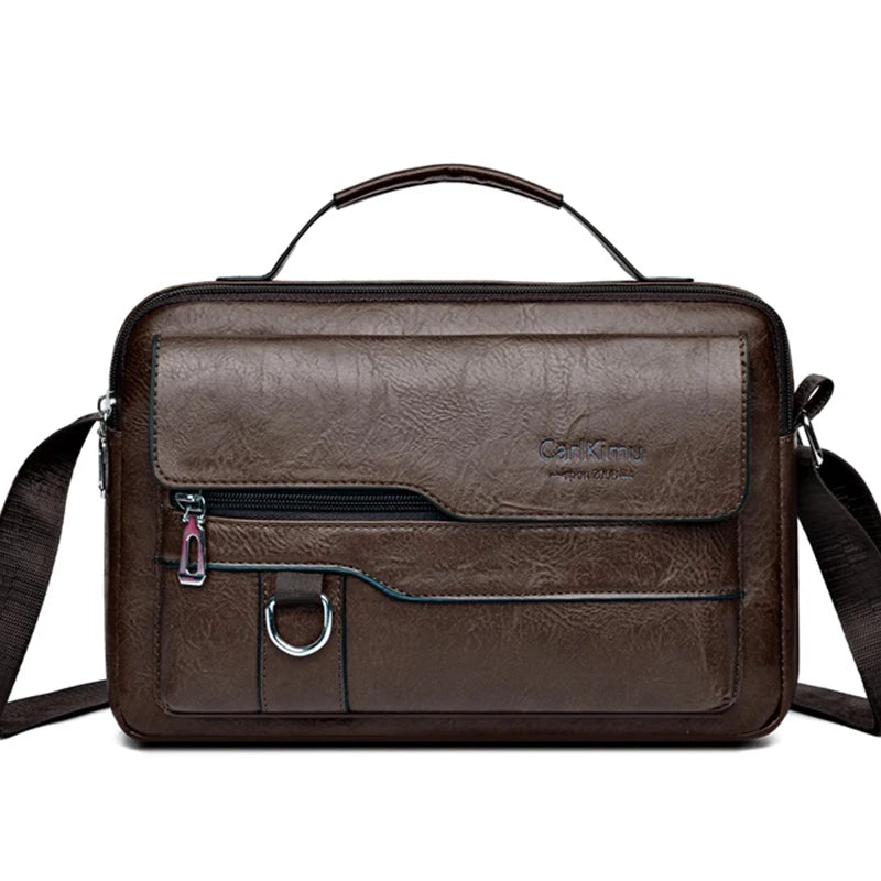 Durable Retro Men’s Crossbody Bag, Soft Faux Leather Handheld Messenger Purse Available in Black, Brown & Coffee Solid Colors