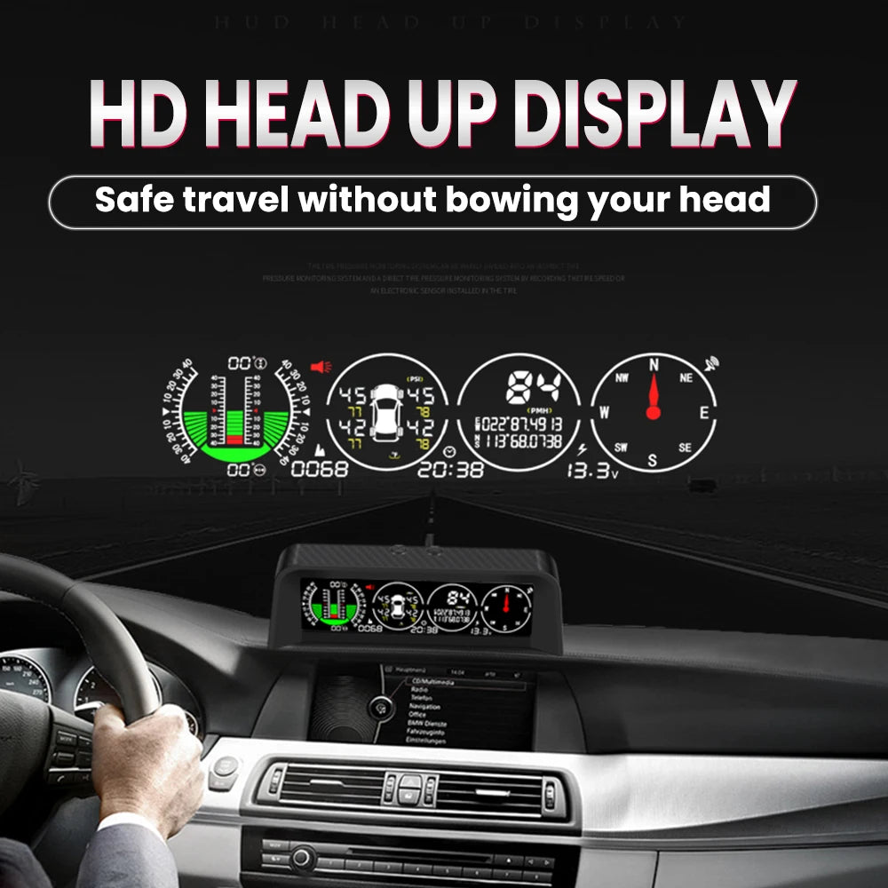 X91-WZ GPS TPMS Tire Monitor Inclinometer Gague Top View Angle Inclinometer Digital Car Compass Overspeed Alarm Car Speedometer