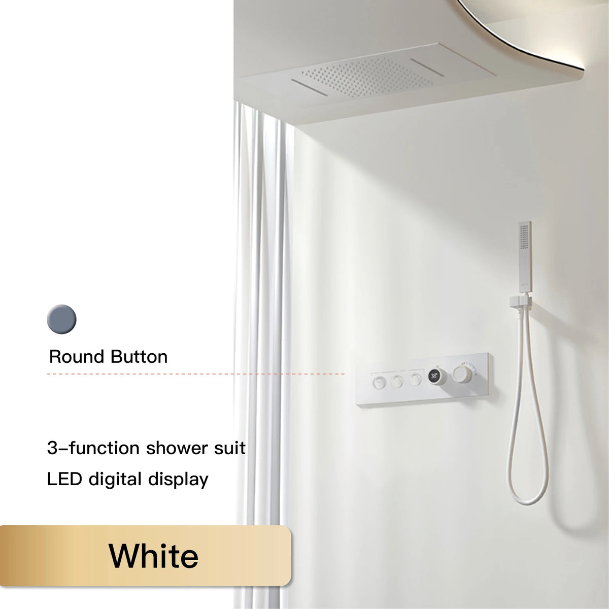 Luxury Black Brass Shower System Wall-Mounted LED Digital Display Design Cold & Hot Dual-Control 4-Function Ceiling Shower Tap
