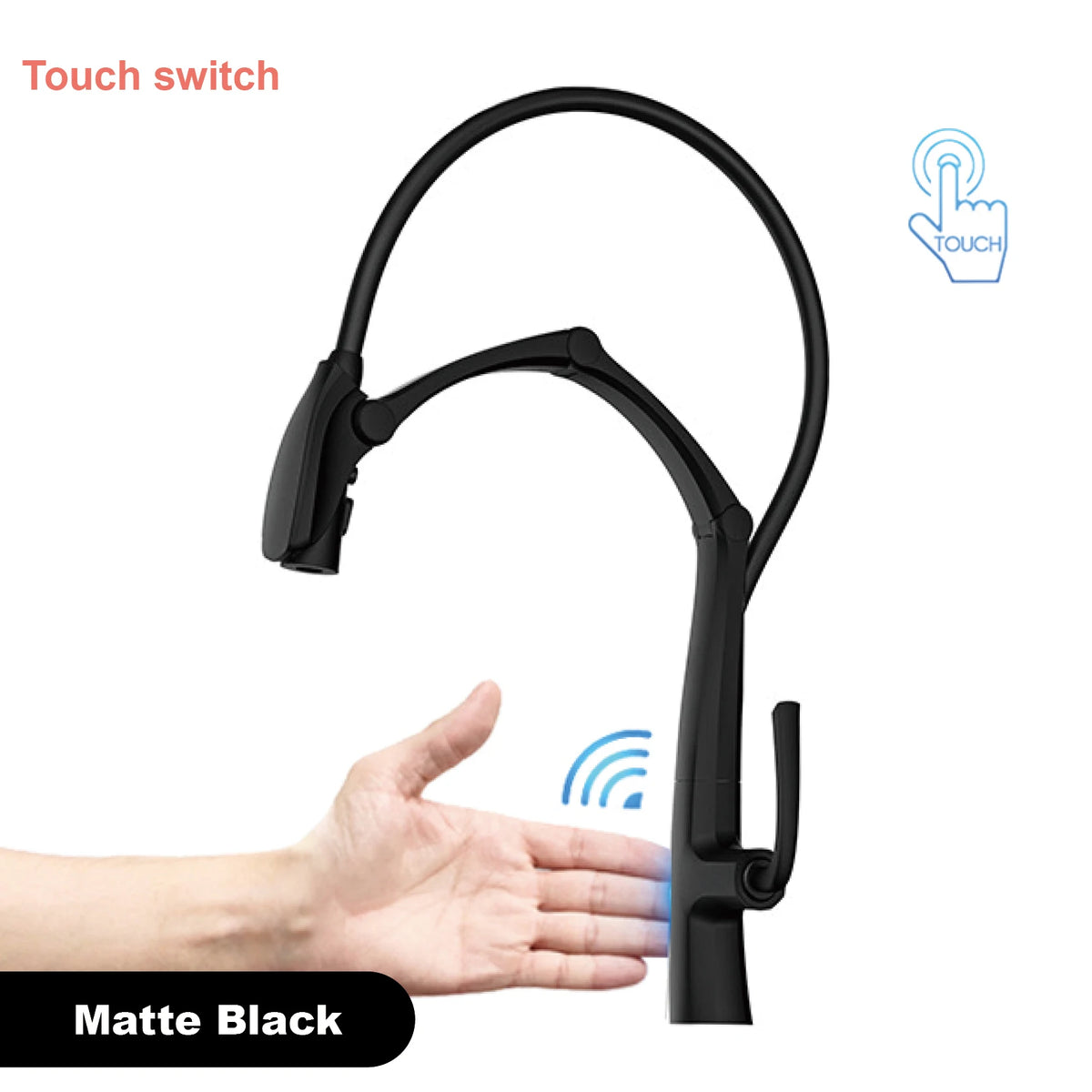 Luxury Gunmetal Brass Kitchen Faucet with LED Display,Sensor&Pull-Out 3-Function Spray,Touchless High Pressure Water-Saving Tap