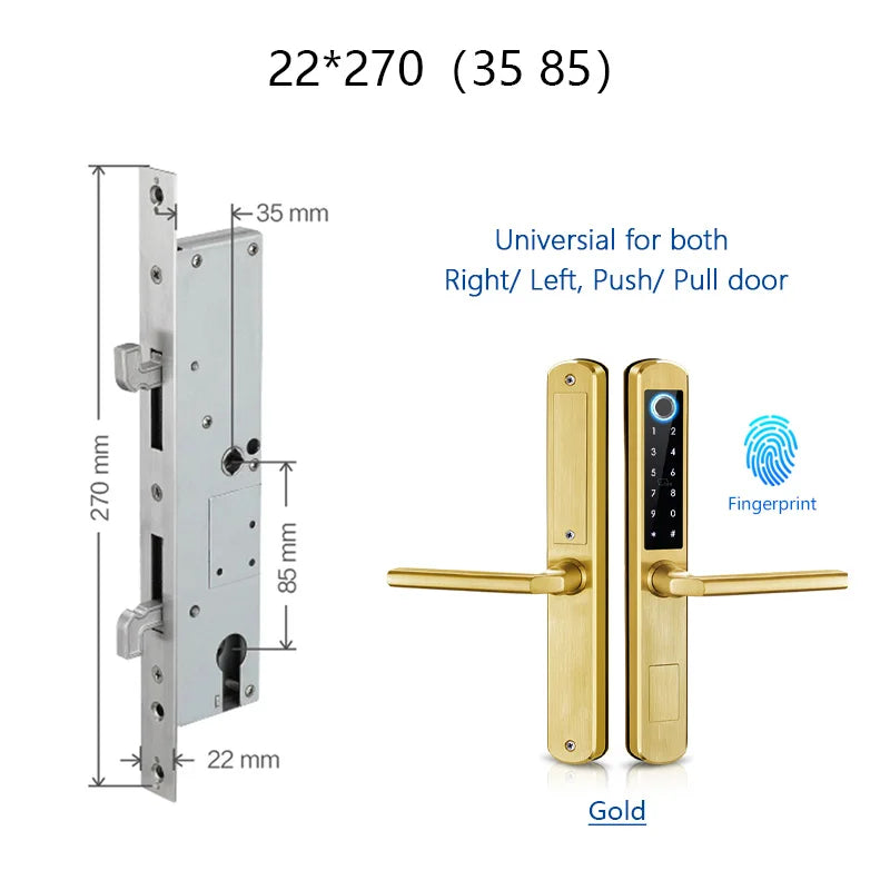 IP66 Gold Stainless Steel Sliding Glass Smart Lock Ttlock App with Google Home Aleax Fingerprint Electronic Digital Lock