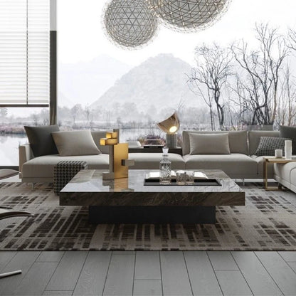 Modern Luxury Coffee Table Sintered Stone Square Tea Table Stainless Steel Marble Look Center Table Living Room