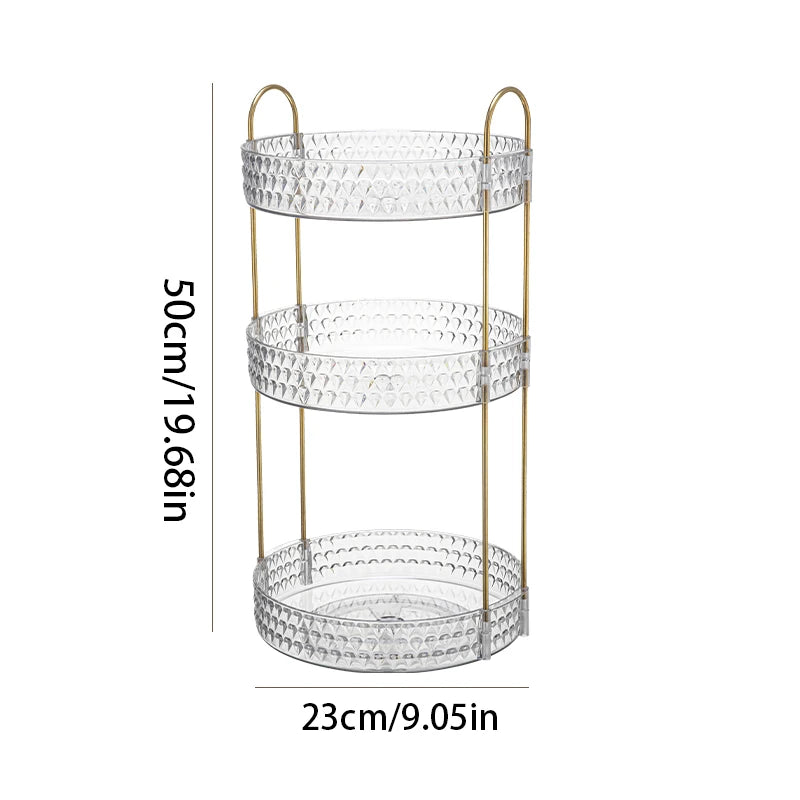 Rotating Cosmetic Organizer 3 Tier Transparent Diamond Pattern Cosmetic Rack Bathroom Cosmetic Vanity Organizer Countertop