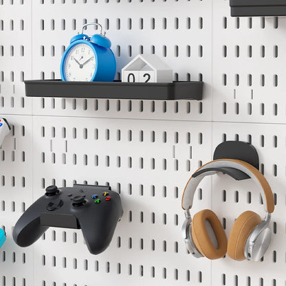 No Drill Pegboard Wall Rack Gaming Room Storage for Controllers Headphones Figures Keyboard Hooks Shelf