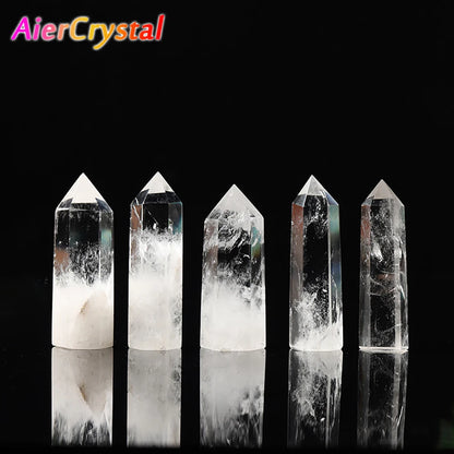 Natural Transparent Quartz Column Transparent Delicate White Crystal Hexagonal Obelisk 50-80mm Wandstone Room Decoration Gift