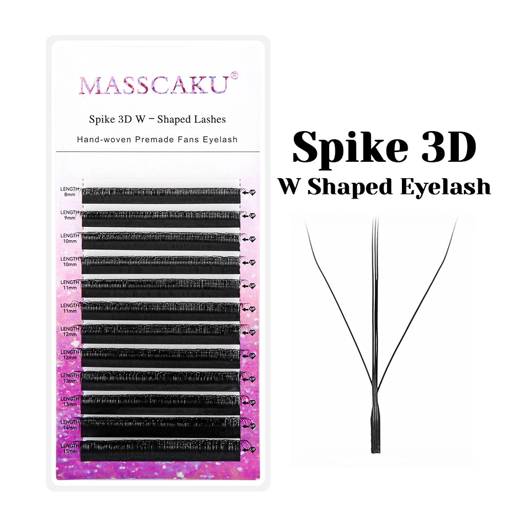MASSCAKU Automatic Flowering W Shape Bloom 3D 4D 5D 6D 7D 8D Premade Fans Eyelashes Extensions Natural Soft Individual Lashes