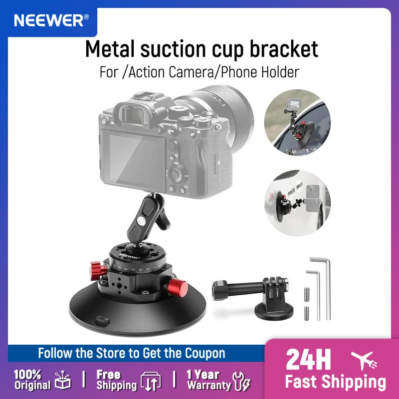 NEEWER 6"/15.2cm Camera Suction Cup Mount Metal Suction Cup Mount on Car Windshield Dash for Camera/Action Camera/Phone Holder