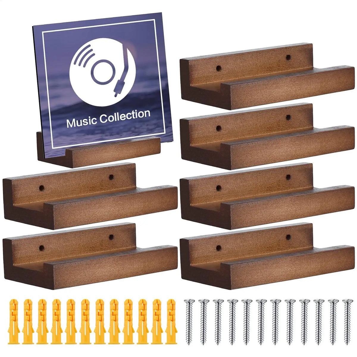 6pcs Wall Mount Wood Vinyl Record Shelf Small Record Holder Display Shelf Vinyl Record Shelves Record Album Display Holders