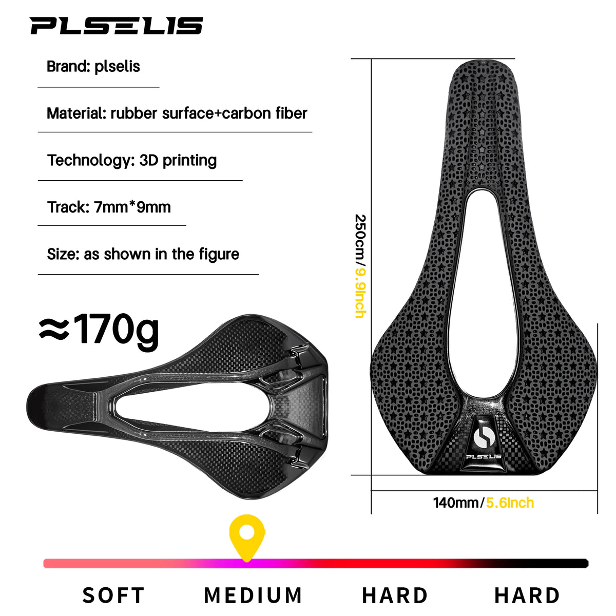 Plselis Lightweight Road Bicycle Saddle High-Strength Carbon Fiber 3D Printed 165g Cycling Cushion Riding Accessories