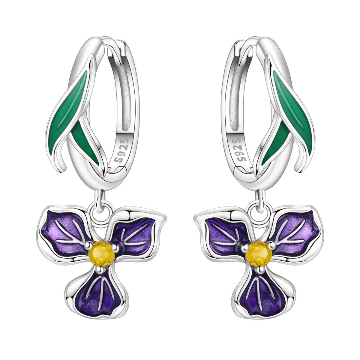 Orstarry Original 925 Sterling Silver Blue Iris Flower Earrings Women Hoop Earring Anniversary Jewelry Trendy Gifts