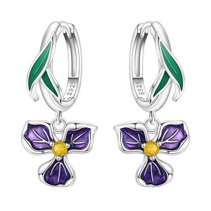 Orstarry Original 925 Sterling Silver Blue Iris Flower Earrings Women Hoop Earring Anniversary Jewelry Trendy Gifts