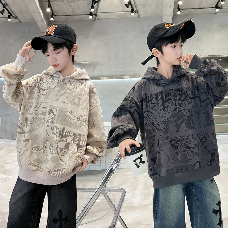 Spring Autumn Children New Arrivals In Hoodies and Sweatshirts For Teenage Boy Fashion Printed Hooded Coat Kids Casual Outfits