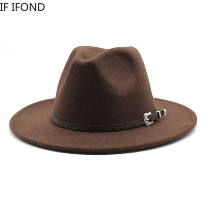 British Style Felt Jazz Fedora Hat 59-61CM Size Panama Trilby Hats for Women Men Gentleman Wedding Party Hat