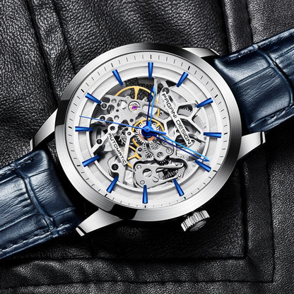 PAGANI DESIGN 2026 New Skeleton Men's Mechanical Watches Top Luxury Automatic Watch Men Blue Leather Waterproof Wrist Watch Men