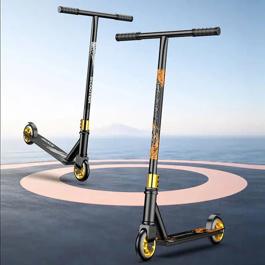 Pro Stunt Kick Scooter Aluminum Alloy Black Gold Freestyle Extreme Scooter For Teens Adults Street Skate Park Trick Riding