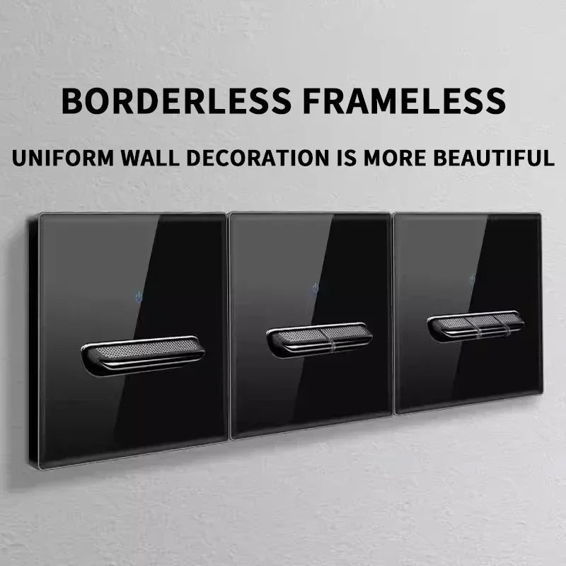 British French Standard Tempered Glass Switch Socket with Indicator Light Self-Reset 1 2 3 4 Gang Wall Panel Outlets 2usb Socket
