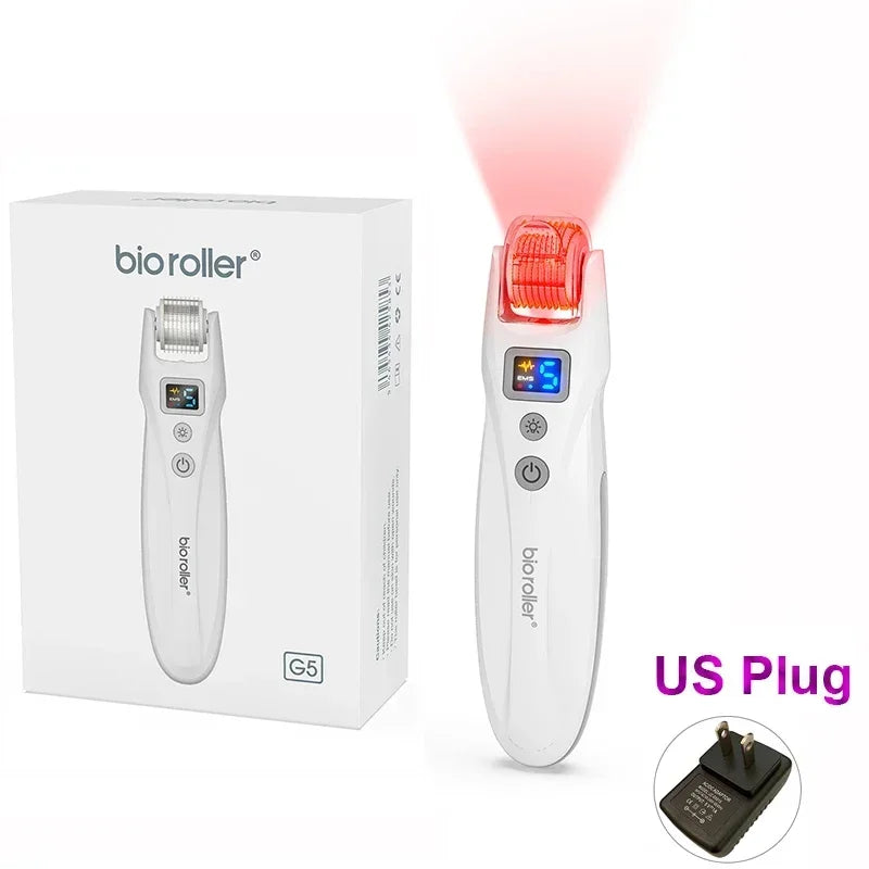 Bio Roller G5 540 Needles EMS Microneedling Derma Roller LED Light Therapy Vibration Microcurrent Facial Device With 2Pcs Heads