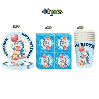 Cartoon Doraemoned Birthday Party Decoration Tableware Cup Plate Tablecloth Napkin Backdrop Cartoon Cat Party Favors Supplies