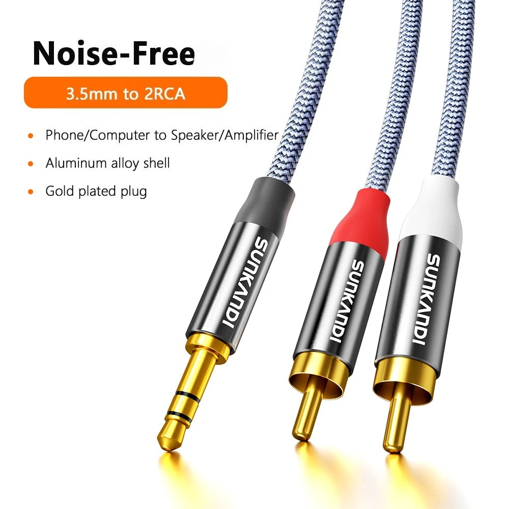 SUNKANDI RCA to 3.5mm Audio Cable,3.5mm to 2 RCA Male to Male Stereo Aux Cord for Smartphones, MP3, Tablets, Speakers, HDTV