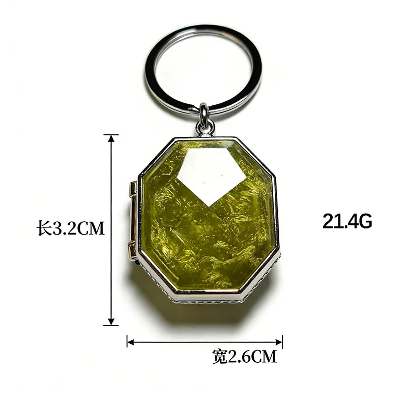 Sparkle Gem Keychain Multi-Faceted Green/Yellow Crystal Bling Metal Rim Sparkle Unique Anti-Loss Design for Keys Bags Purse Gift