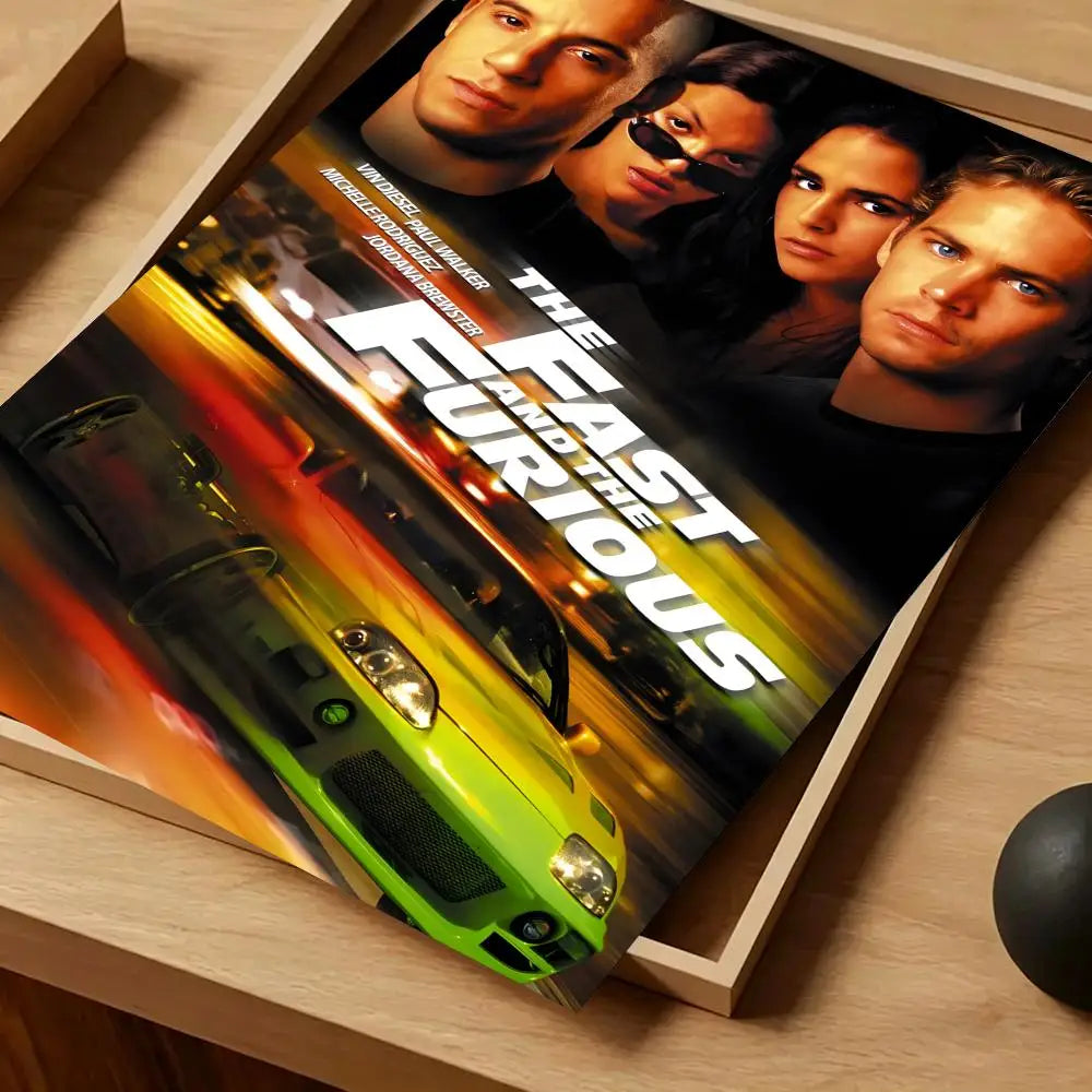 Movie Fast & Furious Poster Self-adhesive Art Waterproof Paper Sticker Coffee House Bar Room Wall Decor