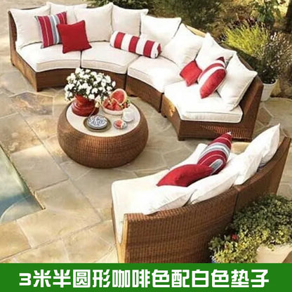 Outdoor round rattan sofa combination garden courtyard semi-circular rattan chair sofa outdoor hotel curved living room sofa