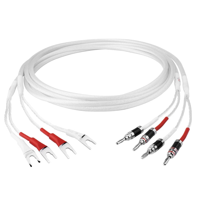 YYAUDIO One Pair High-end 7N OCC Silver Plated Speaker Cable For Hi-fi Systems Y Plug Banana Plug Speaker Cable