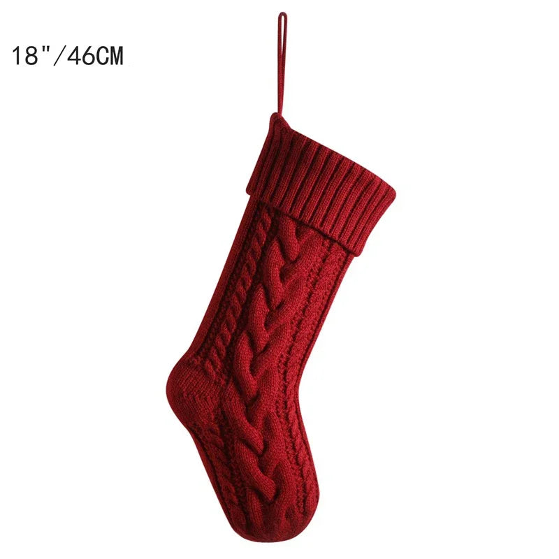 Large Christmas Stockings Knitting Xmas Socks Family Party Christmas Decorations Kids New Year Gift Bag Knit Santa Claus Socks