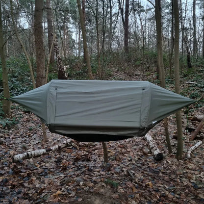 Hammock Solo Camping with Rain Fly and Bug Net Hammock Tent with Storage Pocket for Sleeping Pad Green/Camo