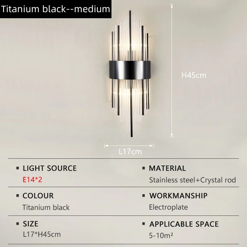 Nordic Luxury Wall Lamp Stainless Steel Black Gold LED Wall Lamp Living Room Stairs Bedroom Bedside Room Decor Lighting Fixtures