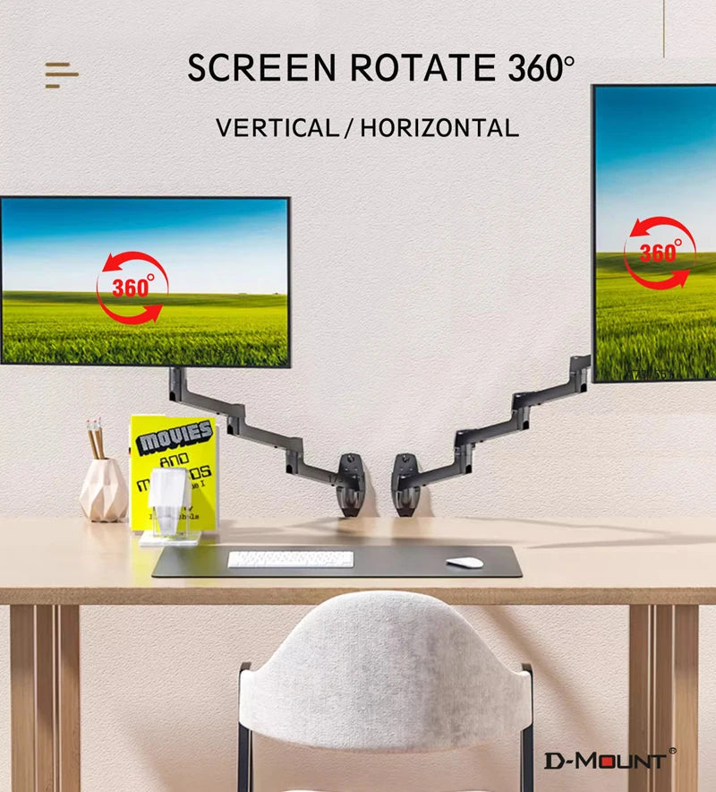 D-MOUNT 7014 Aluminum Mechanical Spring 17'-32' TV Monitor Wall Mount Bracket Extra 4 Section Long Arm Full Motion Rotate 3-6kg