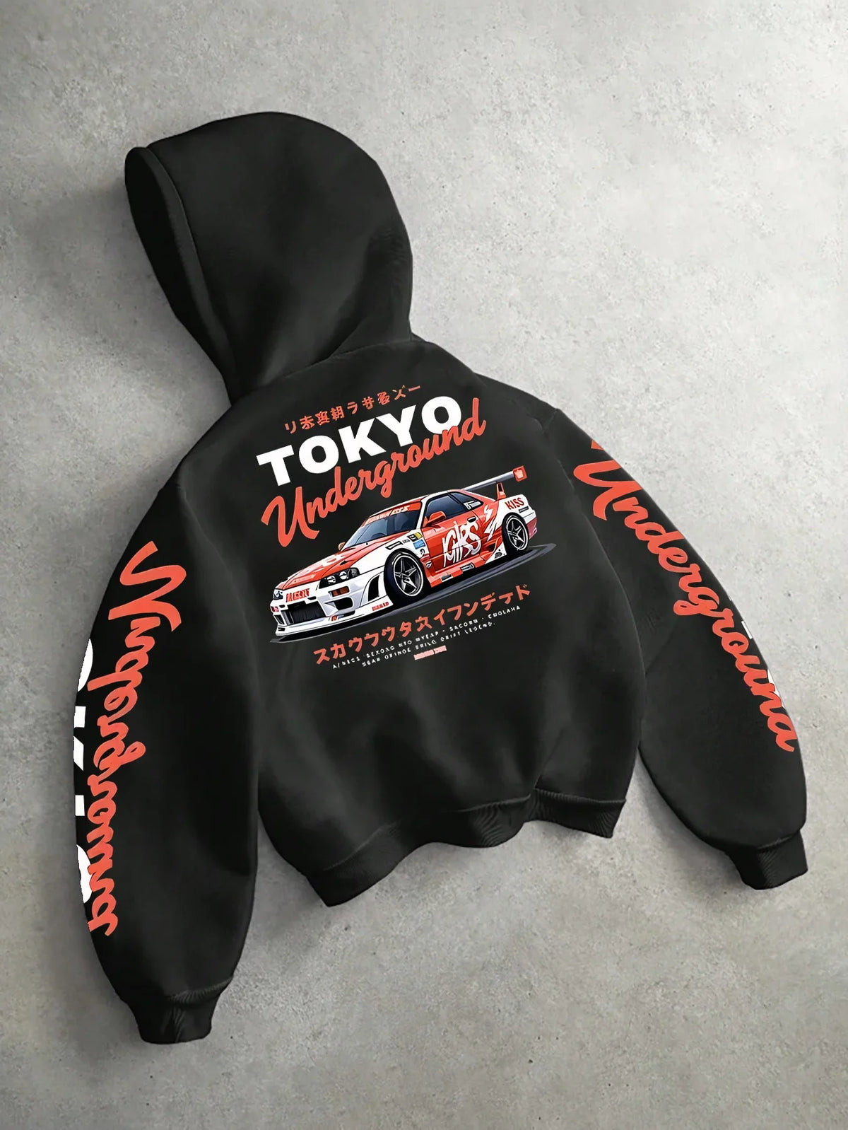 Men's Tokyo JDM Racing Car Cropped Hoodie Back & Sleeve Graphic Oversized Streetwear Car Culture Short Hooded Sweatshirt Autumn