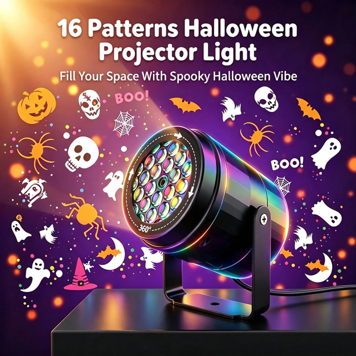 USB Projector Light Halloween Night Light Switchable Pattern LED Projector Lamp for Room Ceiling Window Wall Decor