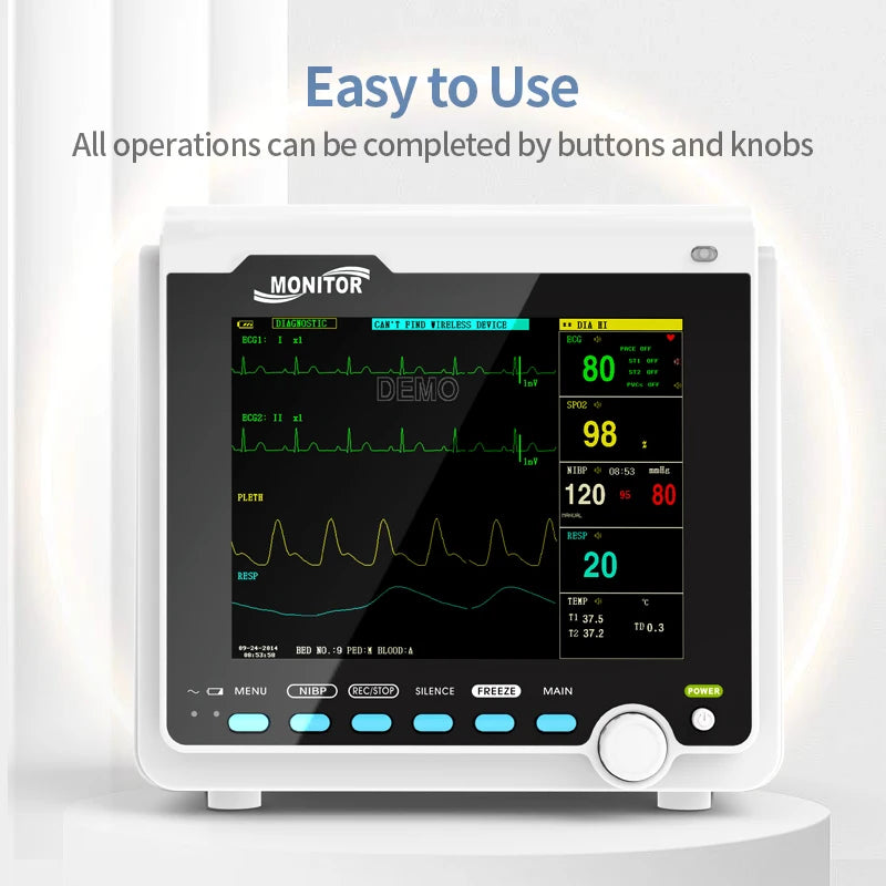 CONTEC Portable Patient Monitor Human/Veterinary  8" Vital Sign Monitor ECG NIBP RESP SPO2 PR TEMP (Printer&Etco2 Option)
