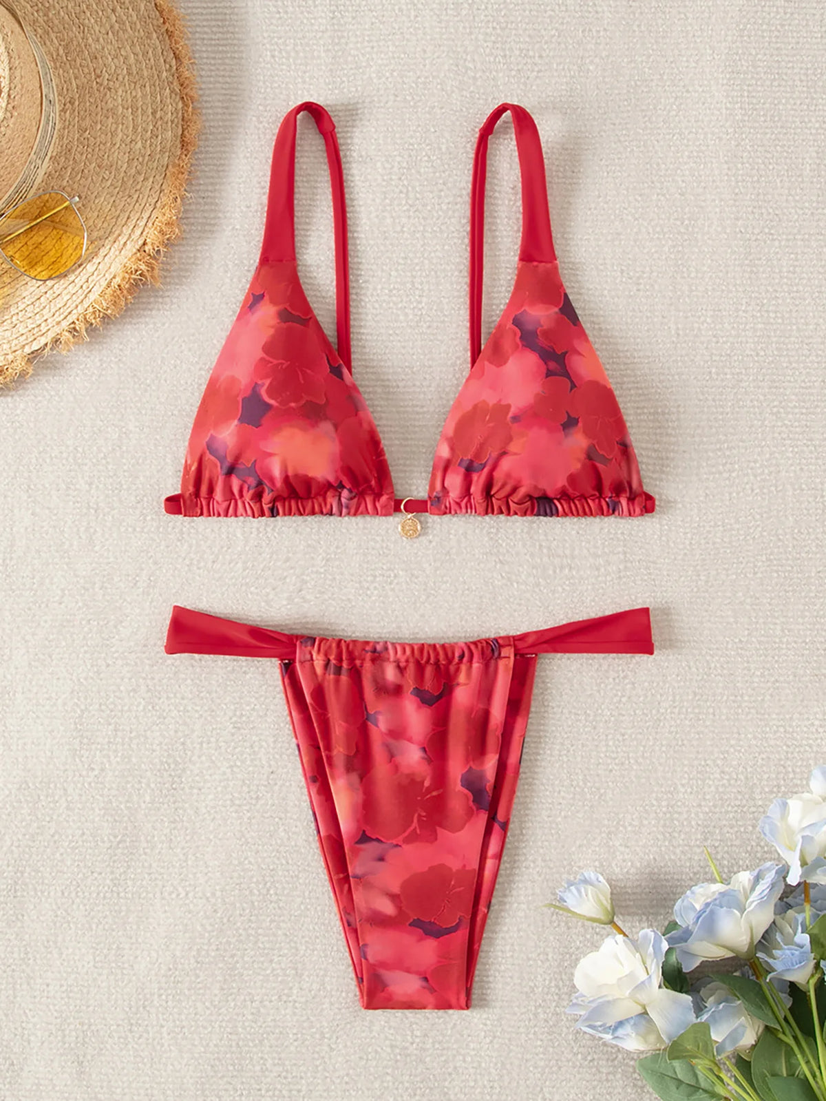 "2026 New Triangle Bikini Set - Floral Print Push Up Swimsuit & Brazilian Bottoms"
