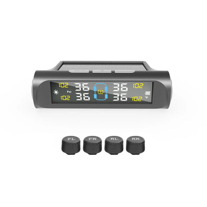 TPMS Solar Powered Car Tire Pressure Monitoring System with 4 Wheel Internal External Sensors Tyre Auto Security Alarm Tester