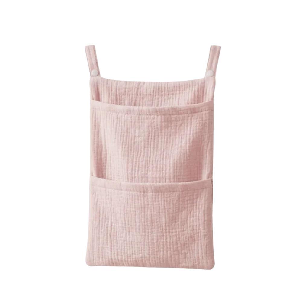 Pure Cotton Baby Crib Hanging Bag Large Capacity Solid Color Stroller Storage Bag Multifunctional 2 Pockets Diapers Organizer