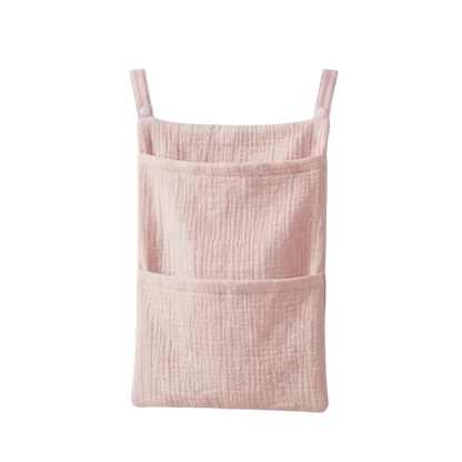 Pure Cotton Baby Crib Hanging Bag Large Capacity Solid Color Stroller Storage Bag Multifunctional 2 Pockets Diapers Organizer