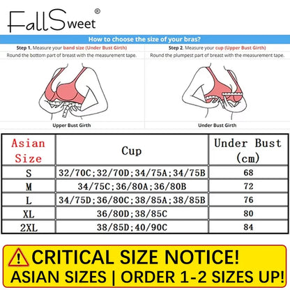 FallSweet Wire-Free Front Closure Bra for Women Seamless Full Coverage Bra Fixed Cups Large Size Comfort Underwear Mom Lingeries