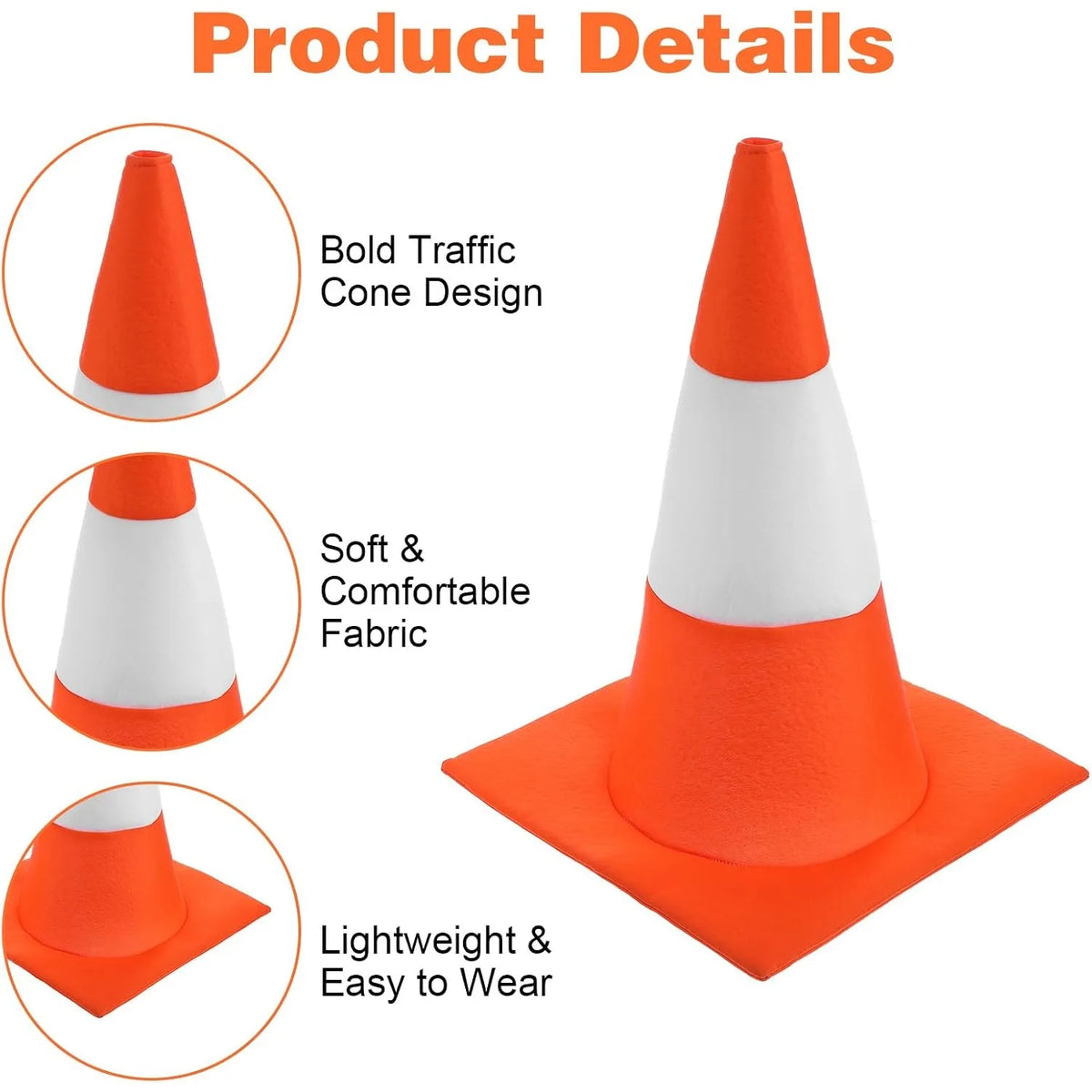 Adult Orange Traffic Cone Hat Funny Road Construction Cone Costume Headwear  for Halloween Party Cosplay Event Novelty Accessory
