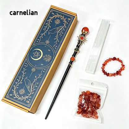 1box Amethyst Witch Crystal Wand Altar Kit, Natural Crystal Stones Selenite Wand Bracelet Wicca Ritual‑Supplies, Spiritual Decor