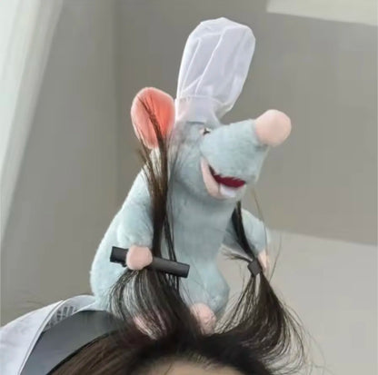 Creative Funny Ratatouille Cartoon Headband Cute Plush Mouse Doll Wide-brimmed Hair Clip Hair Accessories Headwear
