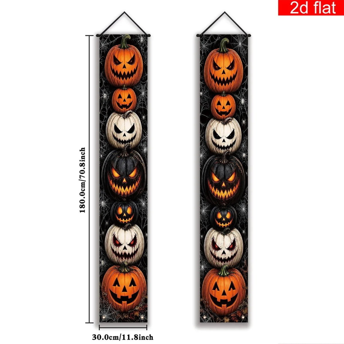 Halloween Porch Vertical Banner Set Scary Jack O Lantern Pumpkin Spider Web Hanging Sign for Outdoor Halloween Party Decorations