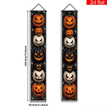 Halloween Porch Vertical Banner Set Scary Jack O Lantern Pumpkin Spider Web Hanging Sign for Outdoor Halloween Party Decorations