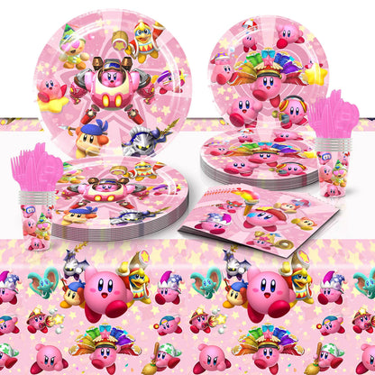 Hot kawaii Star Kirby Birthday Party cutlery plate Disposable Banner Cake Topper Hanging Flag Kirby‌ Balloon Birthday Decoration